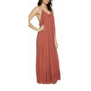 NWT Free People‎ Intimately EMBROIDERED ELAINE Red Gauzy Maxi Slip Dress XS